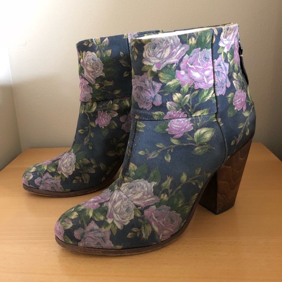 Rag and Bone nubuk suede floral print booties - Picture 1 of 5